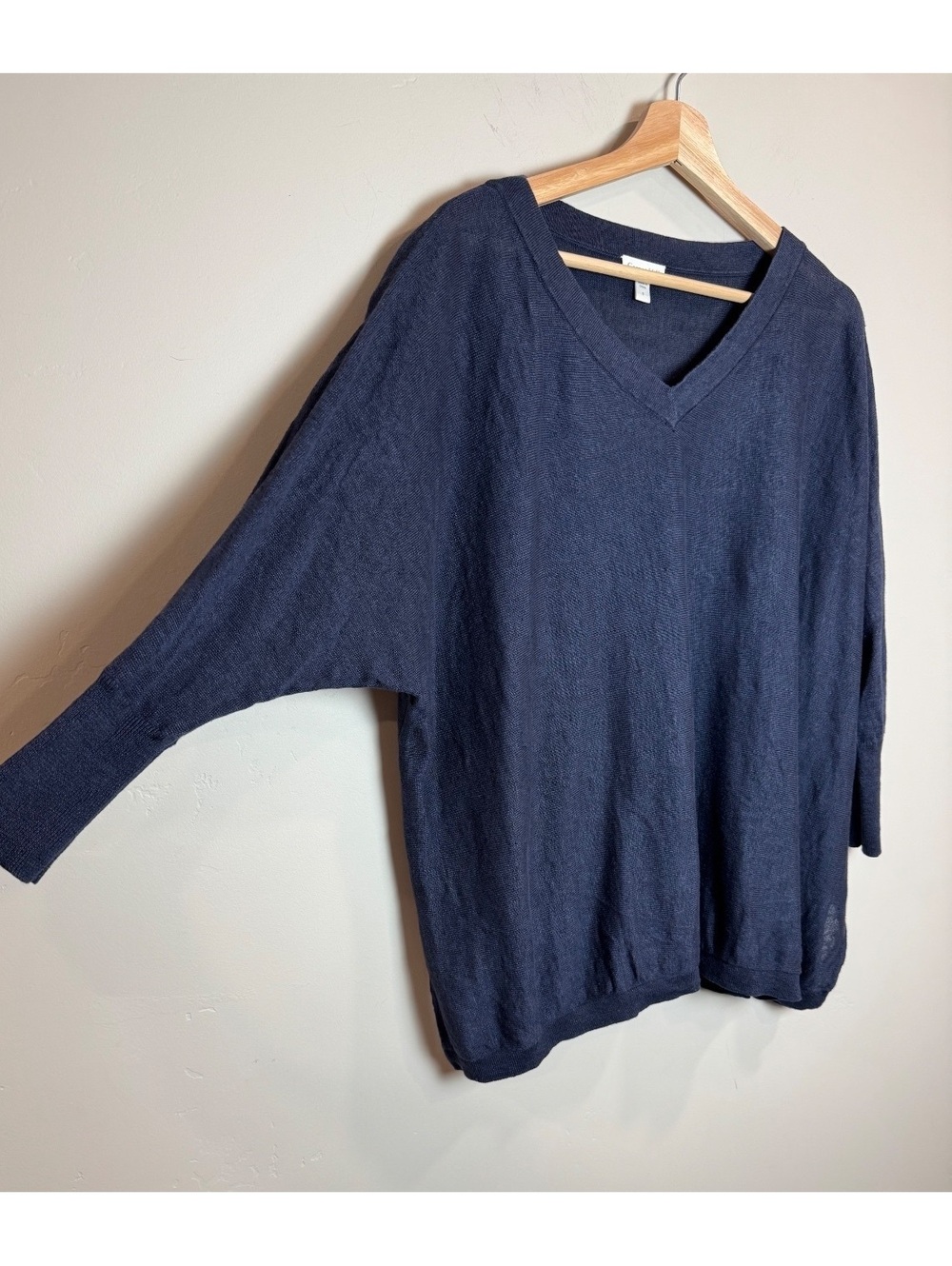 GARNET HILL 100% linen oversized navy sweater w/ batwing 3/4 sleeve Fits S-L